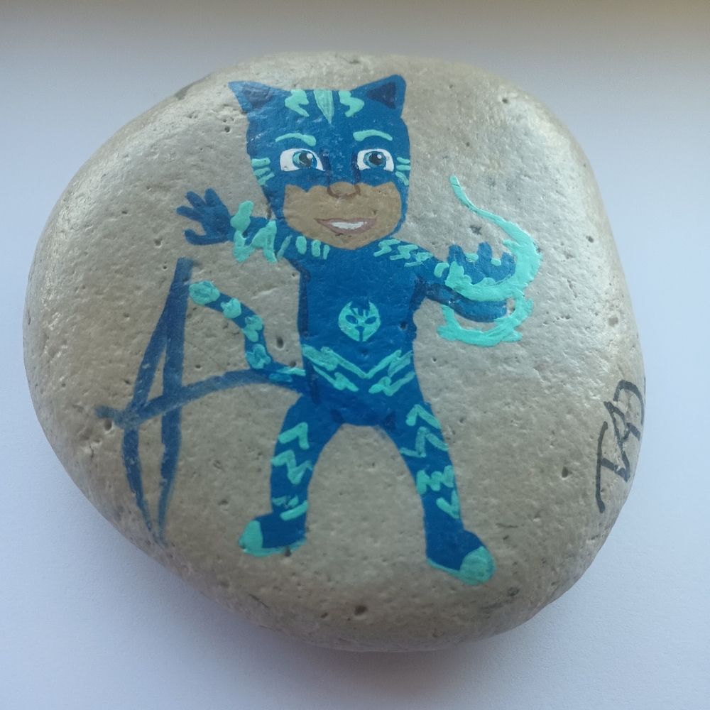 PJ Masks Catboy Painted Art Rock Stone Paperweight